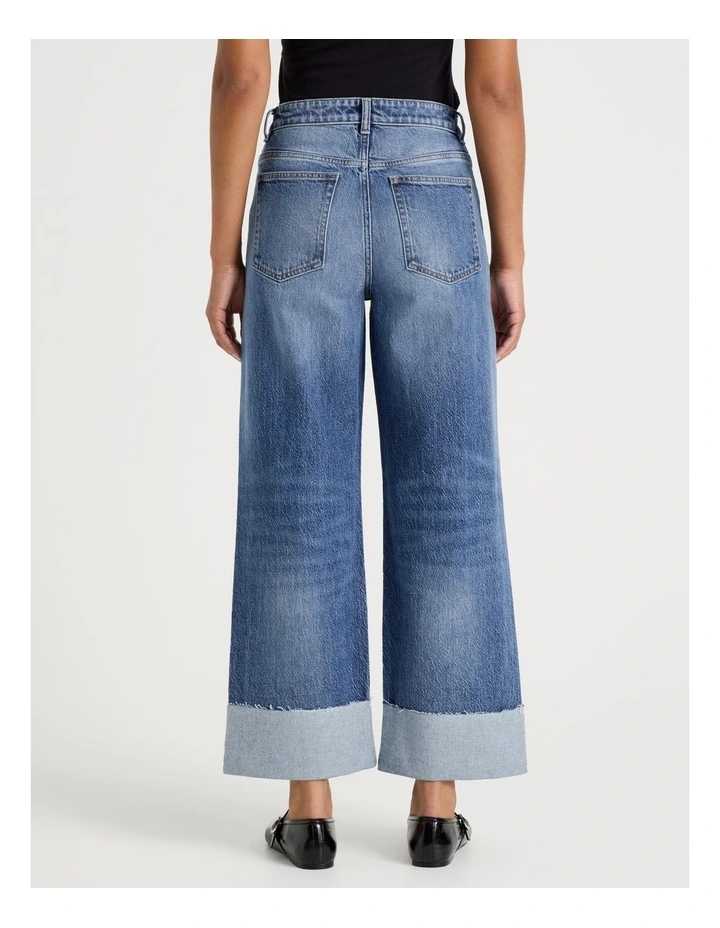 Wide Leg Cuffed Jean in Medium Indigo image 5