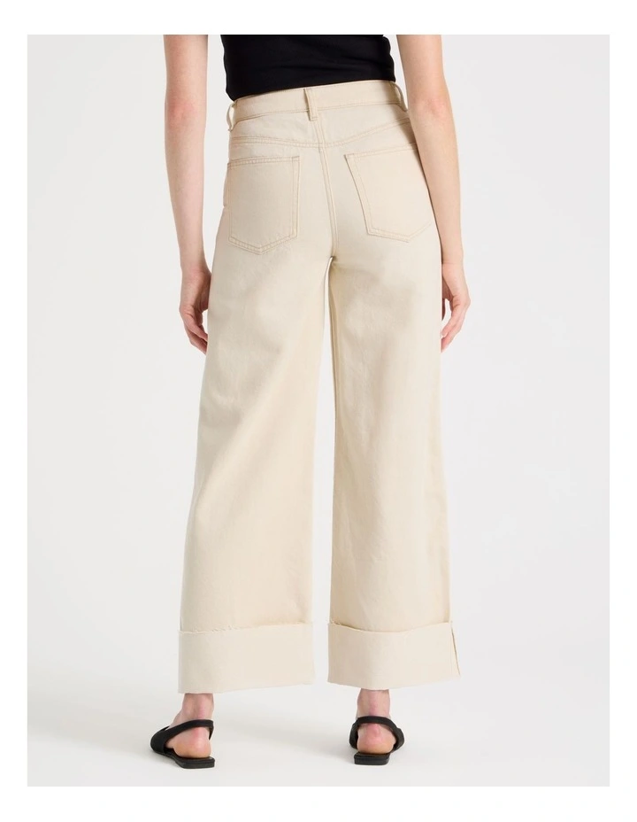 Wide Leg Cuffed Jean in Ecru image 4