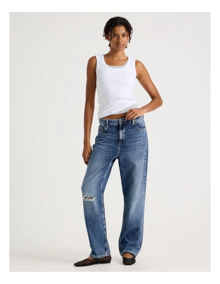Boyfriend Mid Rise Jeans In Medium Indigo Vintage Wash image 1