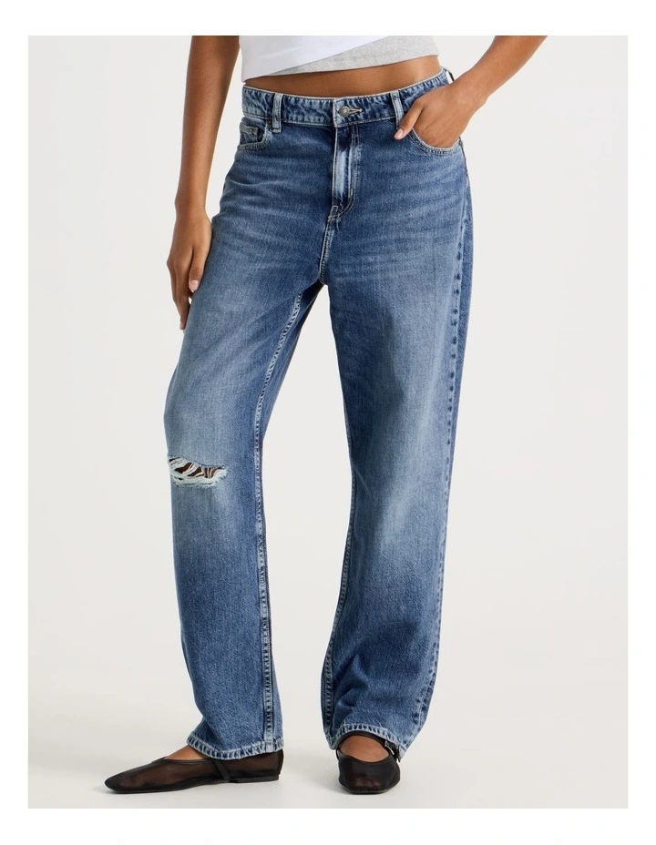 Boyfriend Mid Rise Jeans In Medium Indigo Vintage Wash image 2
