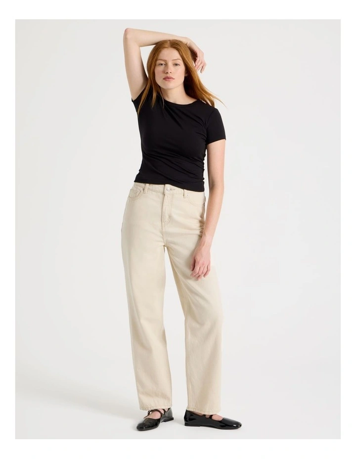 Boyfriend Mid Rise Jeans in Ecru image 1