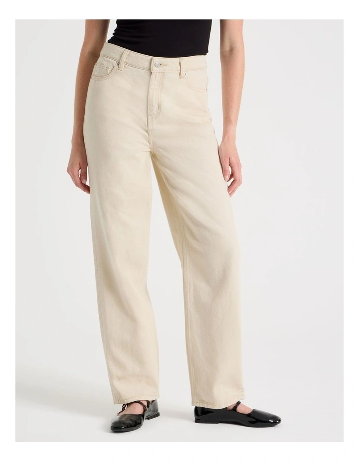 Boyfriend Mid Rise Jeans in Ecru image 2