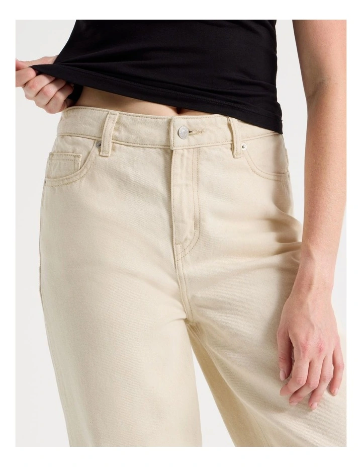 Boyfriend Mid Rise Jeans in Ecru image 4