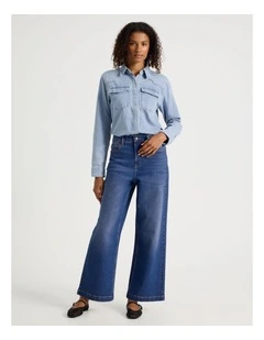 Wide Leg High Rise Jeans in Mid Wash
