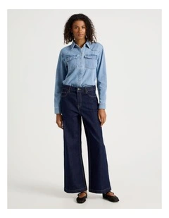 Wide Leg High Rise Jeans in Blue Rinse