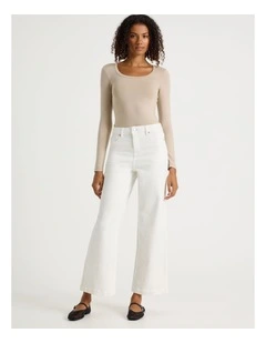 Wide Leg High Rise Jeans in Ecru