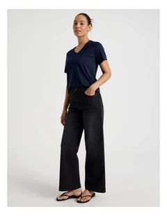 Wide Leg High Rise Jeans in Washed Black