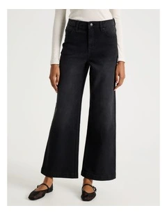 Wide Leg High Rise Jeans in Washed Black