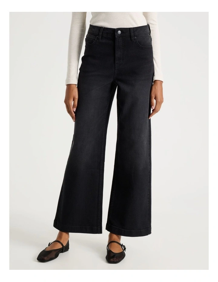 Wide Leg High Rise Jeans in Washed Black image 1