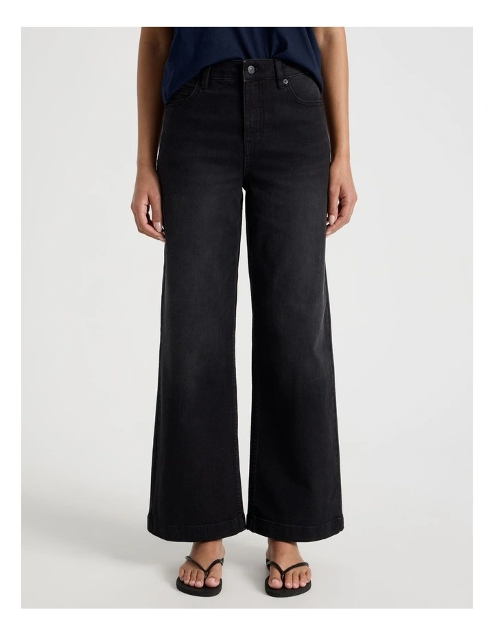 Wide Leg High Rise Jeans in Washed Black image 2
