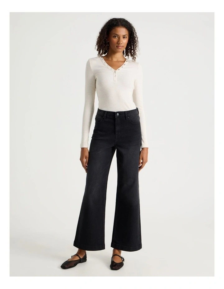 Wide Leg High Rise Jeans in Washed Black image 2