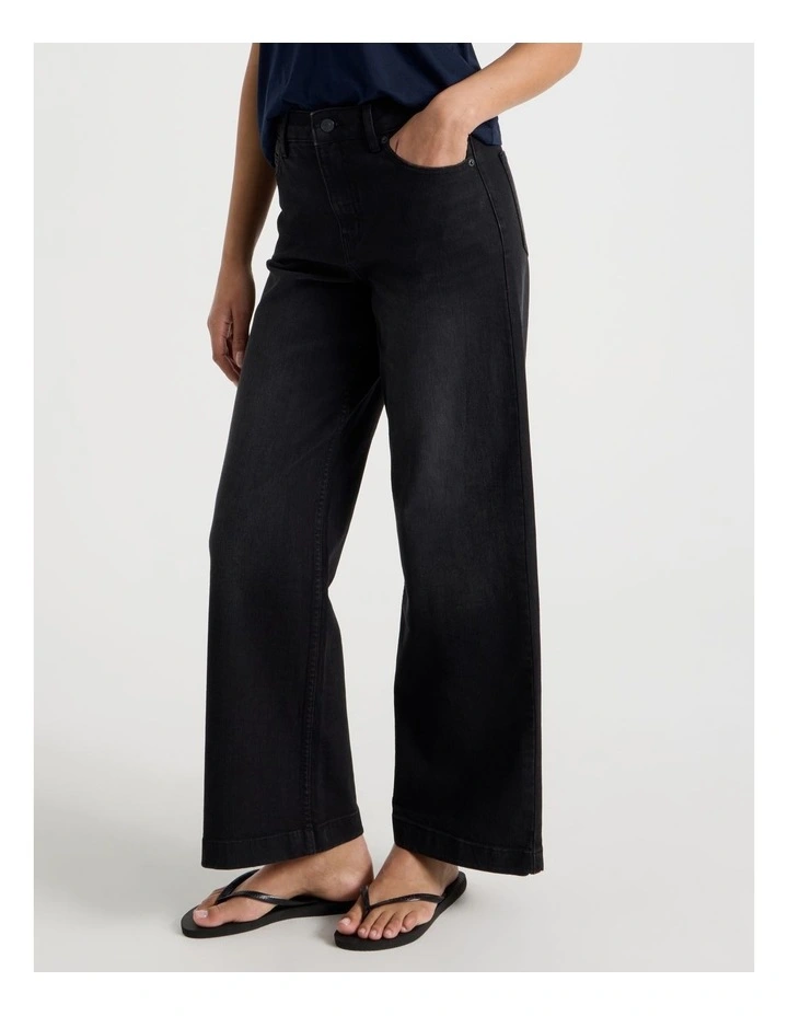 Wide Leg High Rise Jeans in Washed Black image 5
