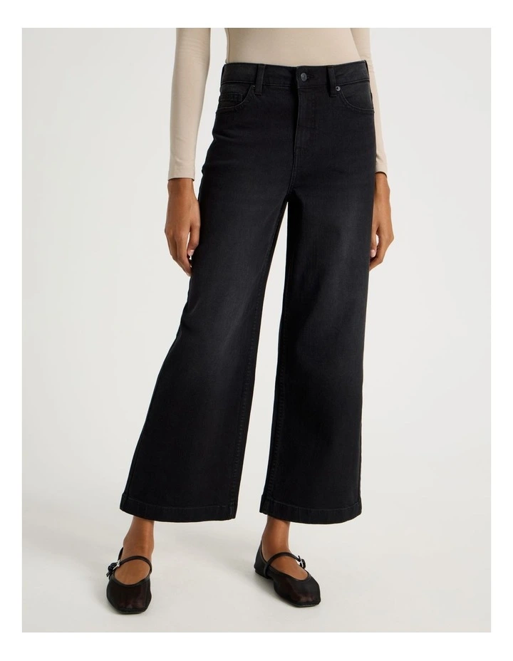 Wide Leg High Rise Jeans in Washed Black image 1