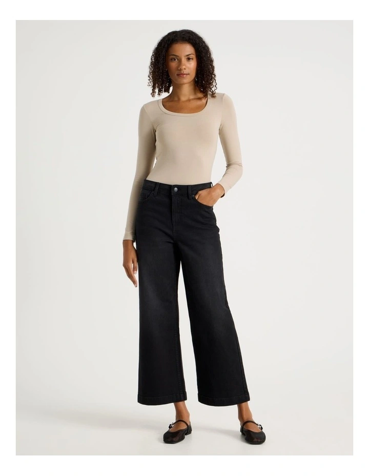 Wide Leg High Rise Jeans in Washed Black image 2