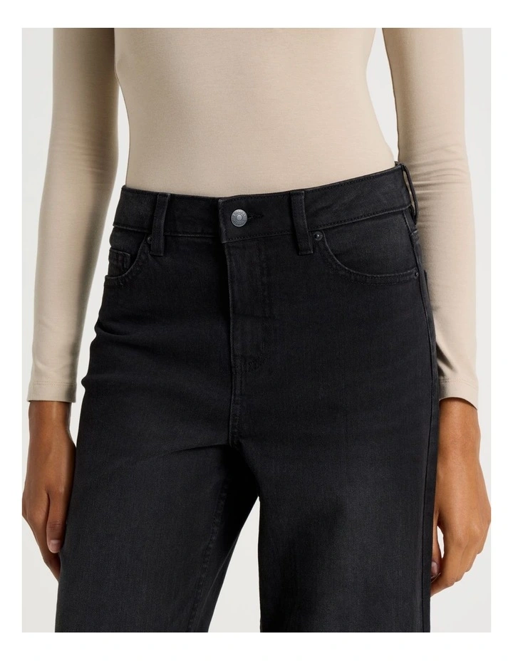 Wide Leg High Rise Jeans in Washed Black image 3