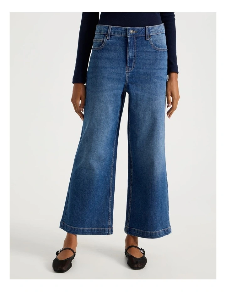 Wide Leg High Rise jeans in Mid Blue Wash image 2