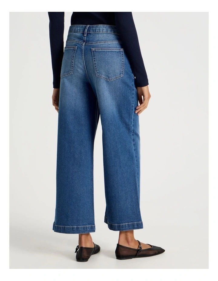 Wide Leg High Rise jeans in Mid Blue Wash image 4