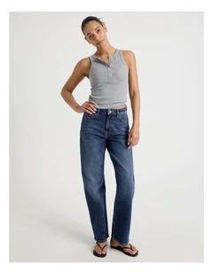 Straight High Rise Jeans in Medium Indigo