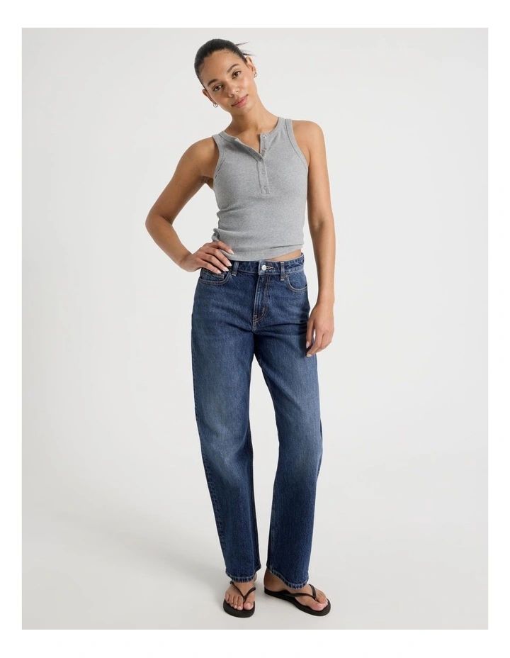 Straight High Rise Jeans in Medium Indigo image 1