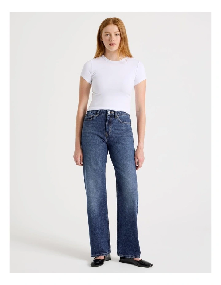 Straight High Rise Jeans in Medium Indigo image 1
