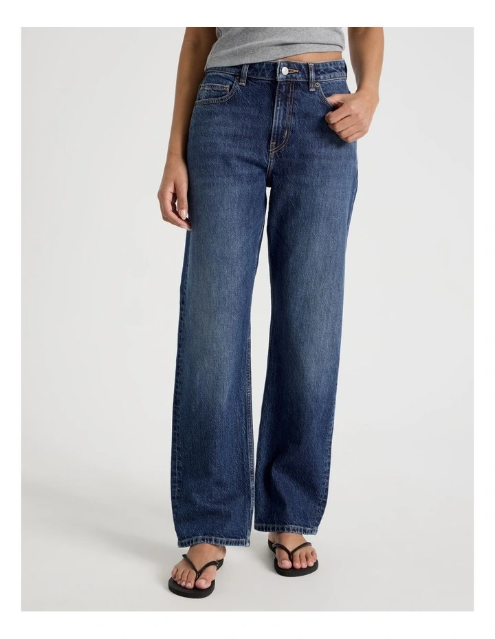 Straight High Rise Jeans in Medium Indigo image 2