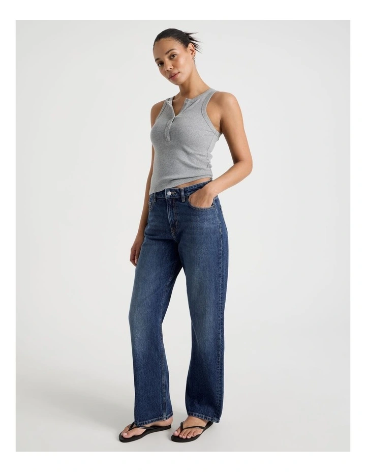 Straight High Rise Jeans in Medium Indigo image 3