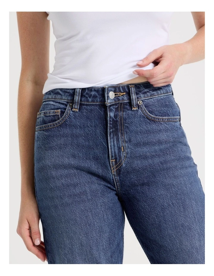 Straight High Rise Jeans in Medium Indigo image 3