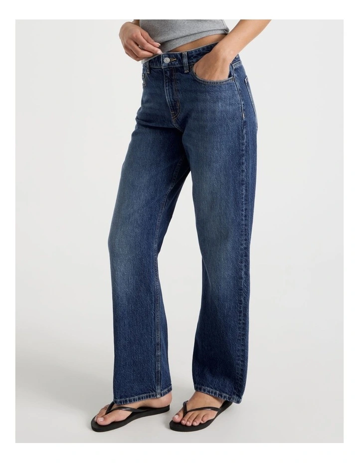 Straight High Rise Jeans in Medium Indigo image 4