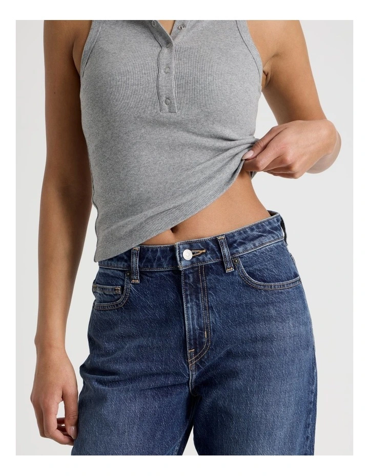 Straight High Rise Jeans in Medium Indigo image 5