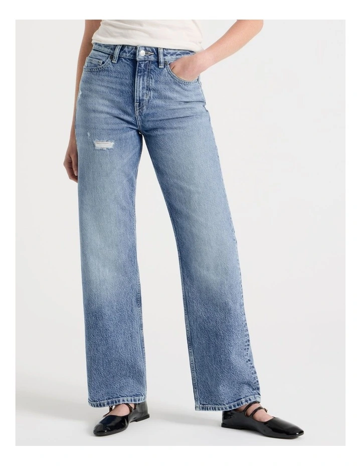 Straight High Rise Jeans in Light Indigo Destructed image 2