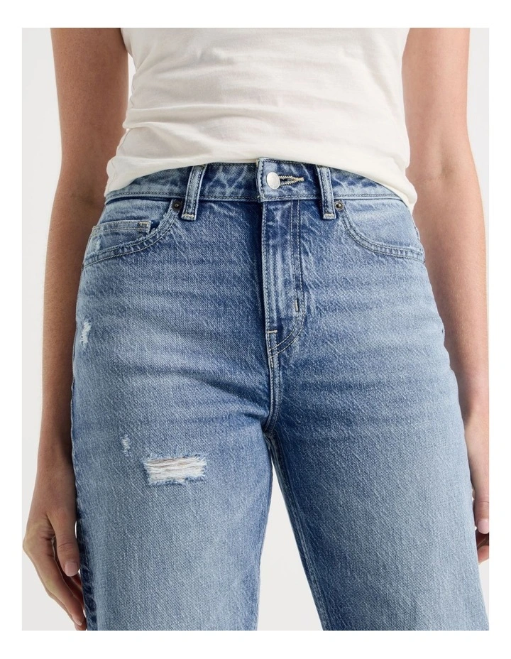Straight High Rise Jeans in Light Indigo Destructed image 4