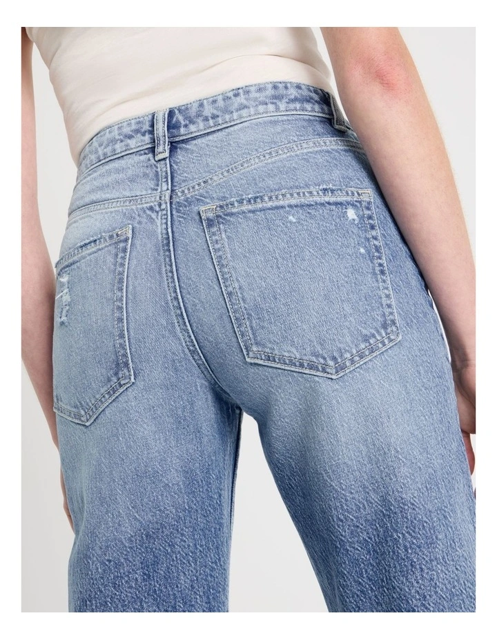 Straight High Rise Jeans in Light Indigo Destructed image 6