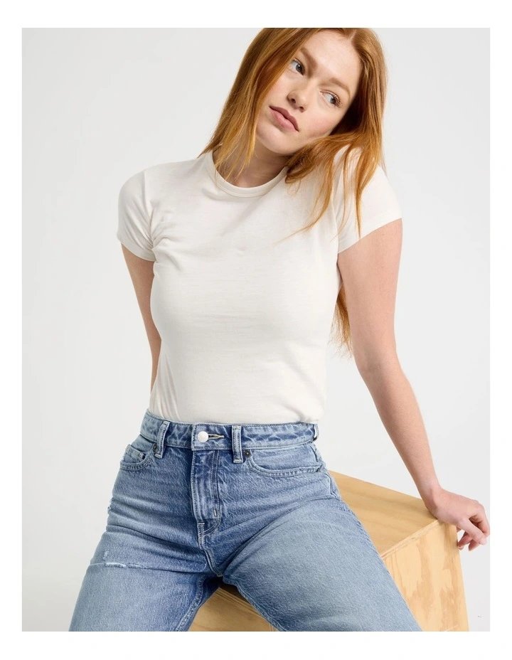 Straight High Rise Jeans in Light Indigo Destructed image 7