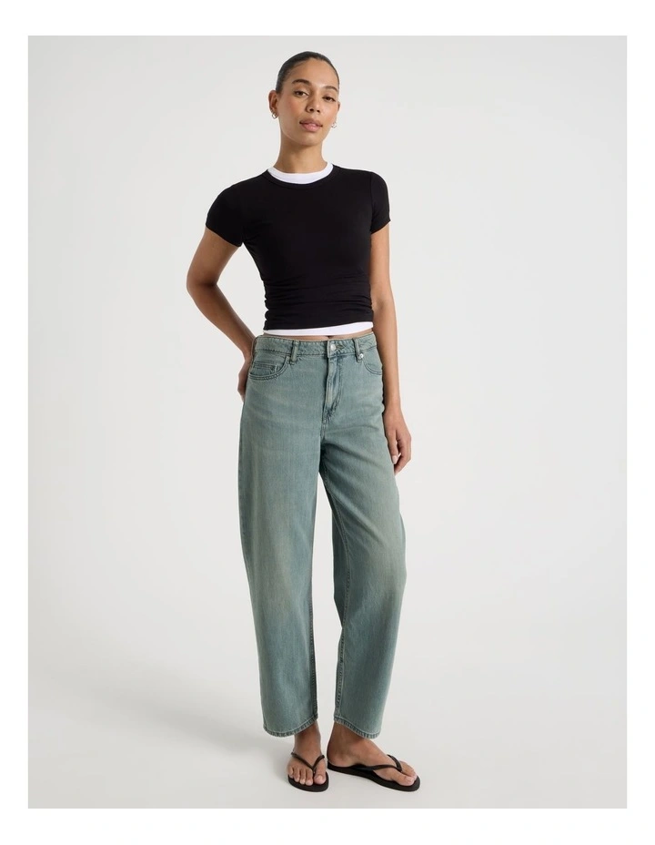 Barrel Mid Rise Jeans in Light Green Cast Indigo image 1