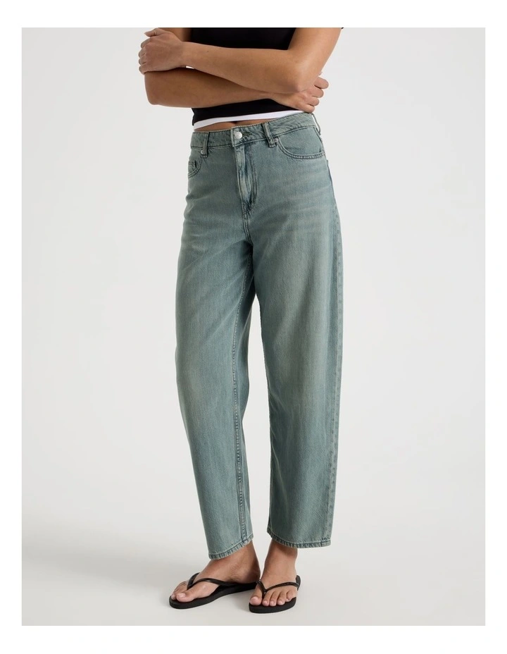 Barrel Mid Rise Jeans in Light Green Cast Indigo image 2