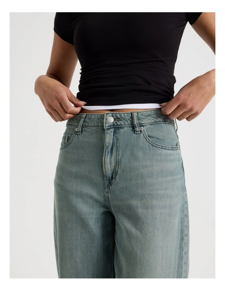 Barrel Mid Rise Jeans in Light Green Cast Indigo image 3