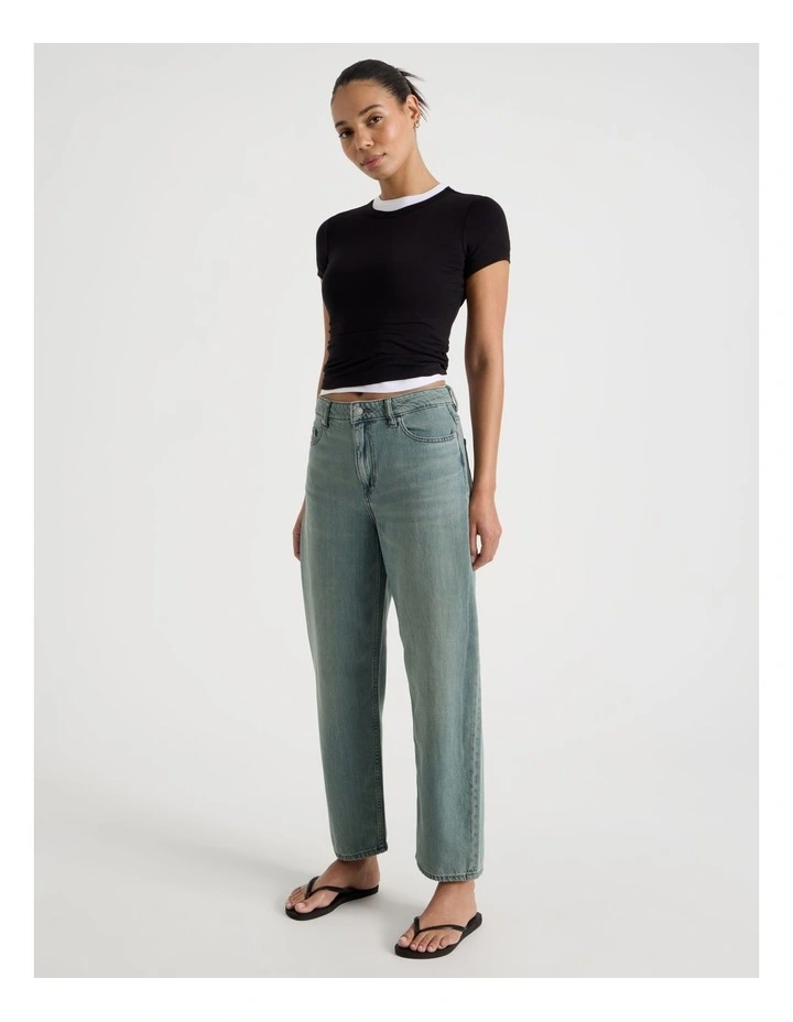 Barrel Mid Rise Jeans in Light Green Cast Indigo image 4