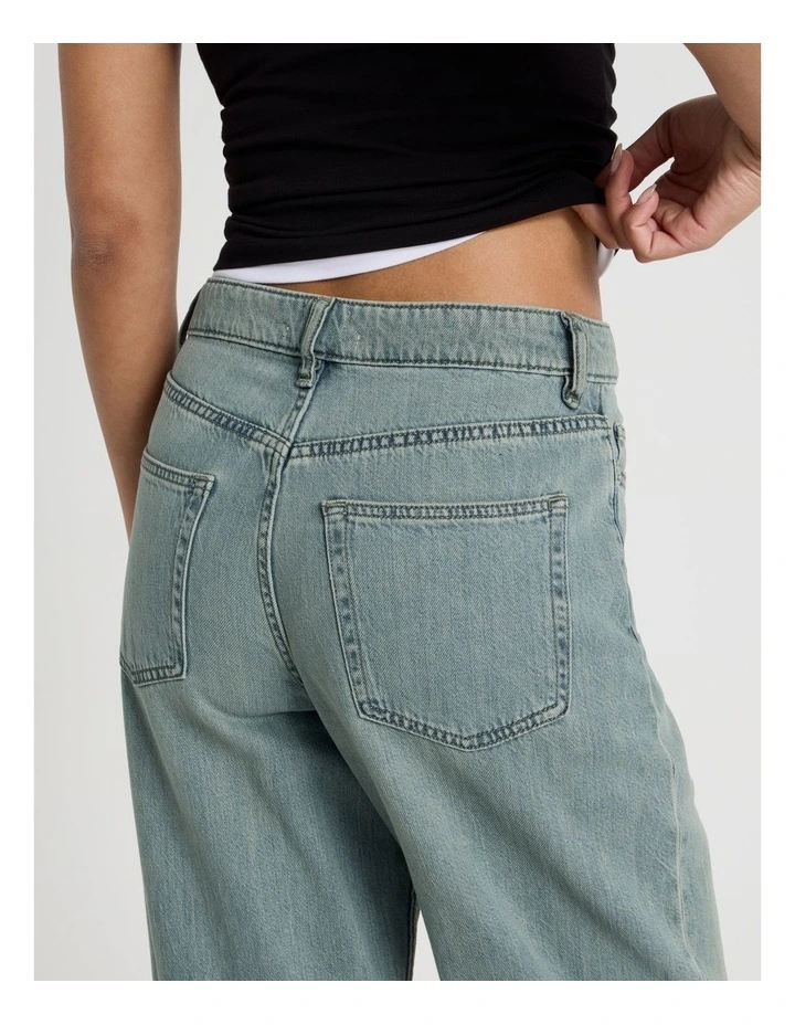 Barrel Mid Rise Jeans in Light Green Cast Indigo image 7