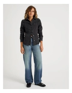 Straight High Rise Jean in Green Cast Indigo