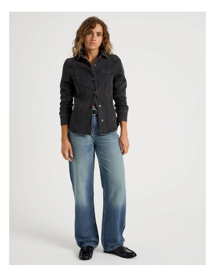 Straight High Rise Jean in Green Cast Indigo image 1
