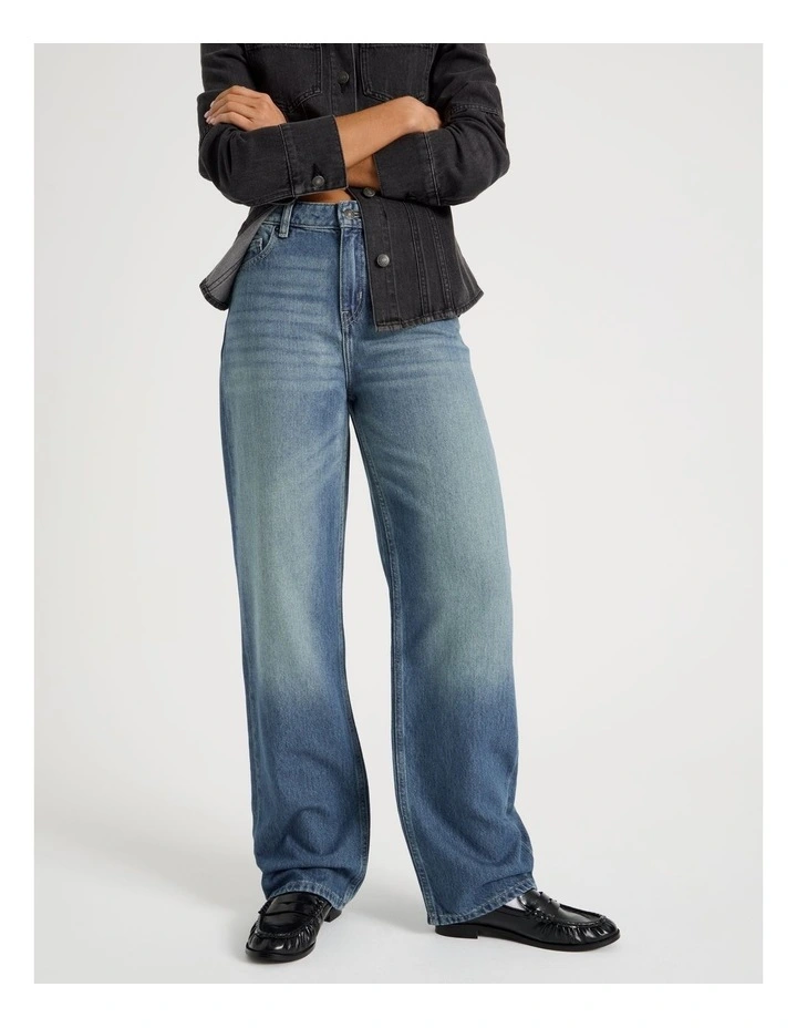 Straight High Rise Jean in Green Cast Indigo image 2