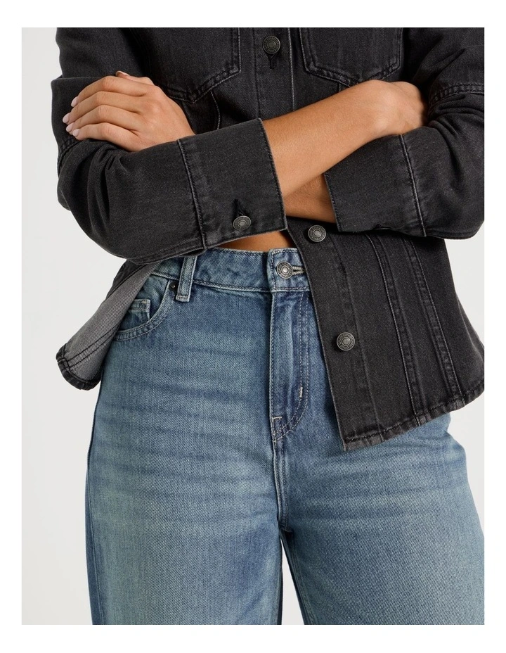 Straight High Rise Jean in Green Cast Indigo image 3