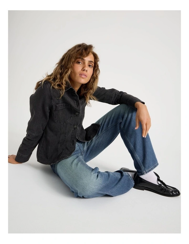 Straight High Rise Jean in Green Cast Indigo image 7
