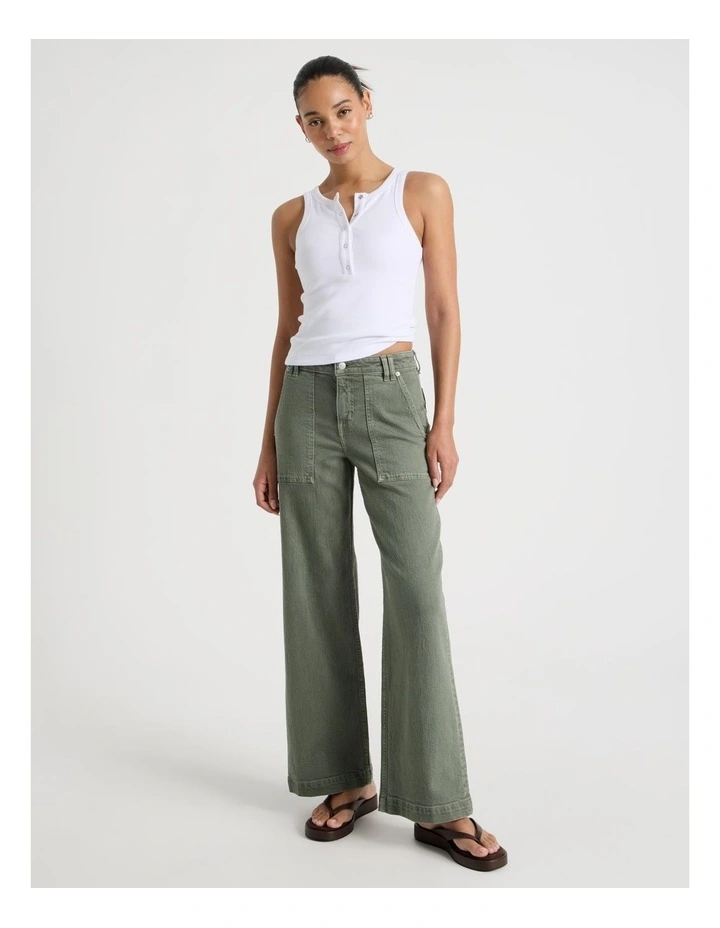 Wide Leg Utility Jeans in Clover image 1