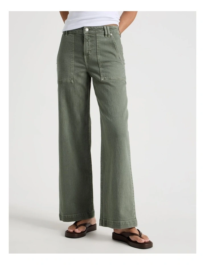 Wide Leg Utility Jeans in Clover image 2