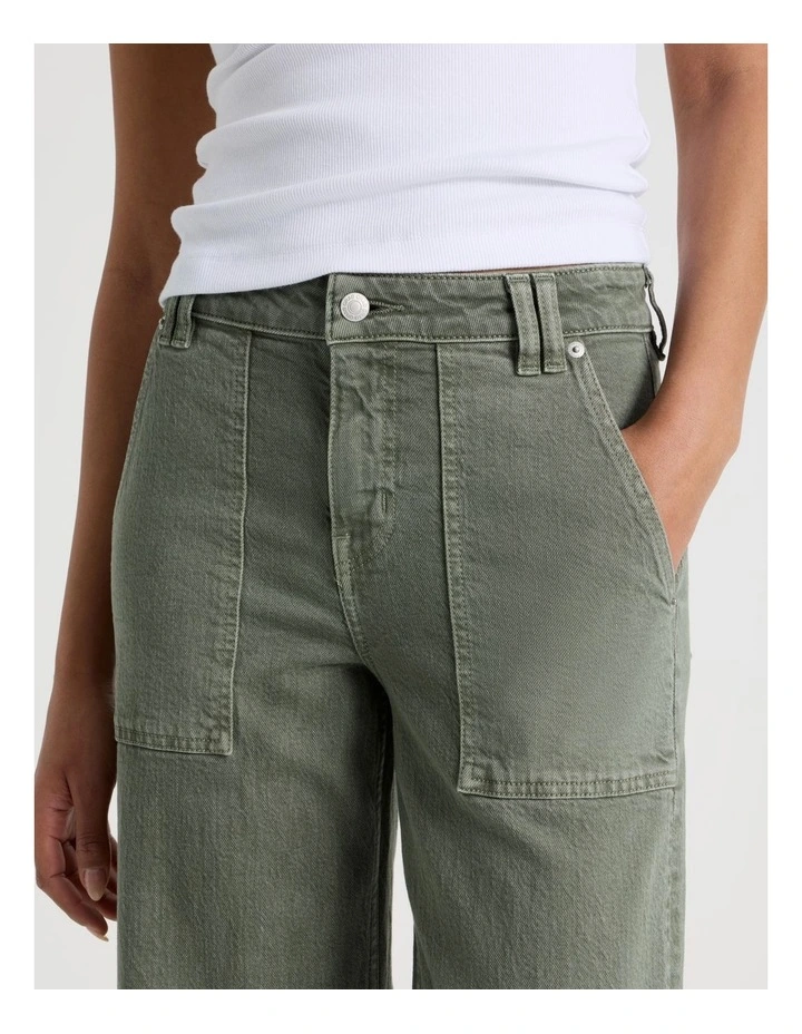 Wide Leg Utility Jeans in Clover image 3