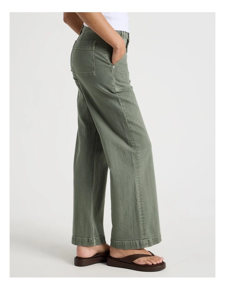 Wide Leg Utility Jeans in Clover image 4