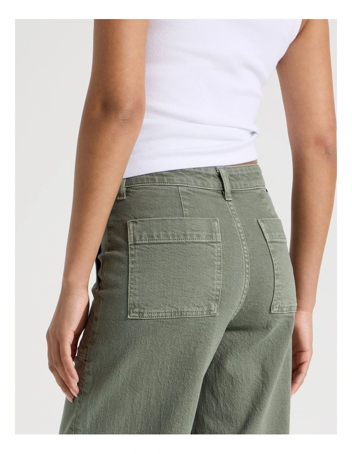 Wide Leg Utility Jeans in Clover image 5