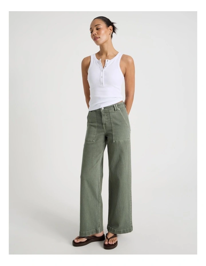 Wide Leg Utility Jeans in Clover image 7