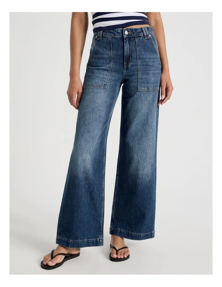 Wide Leg Utility Jeans in Green Cast Indigo image 2
